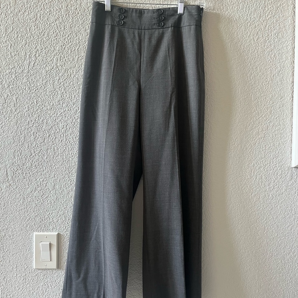 Ann Taylor LOFT Petite Slate Gray Button-Detail Trouser Pant